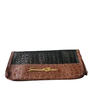 Two-Tone Black and Brown Croc-Embossed Women's Clutch